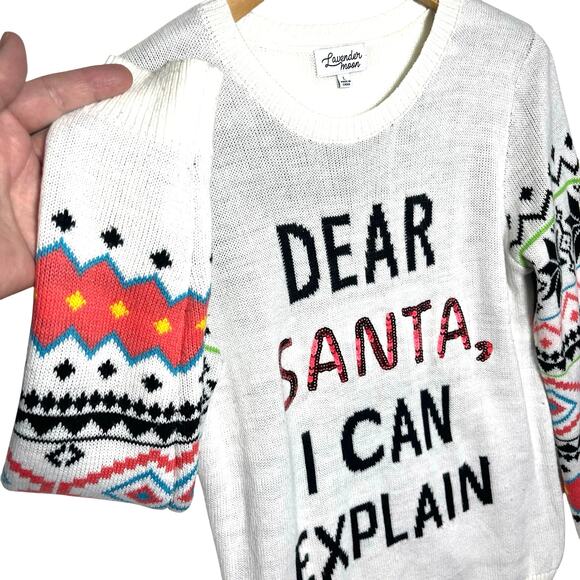 CHRISTMAS SWEATER Women’s Sequin Santa Fairisle Sleeved White Sweater - Picture 2 of 3